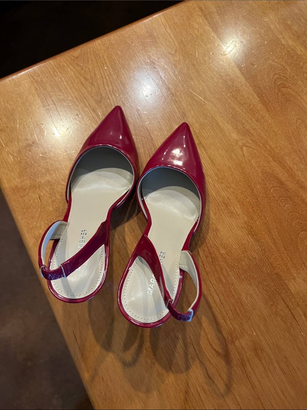 Marc Fisher Pointed Slingback Heels in Berry Patent